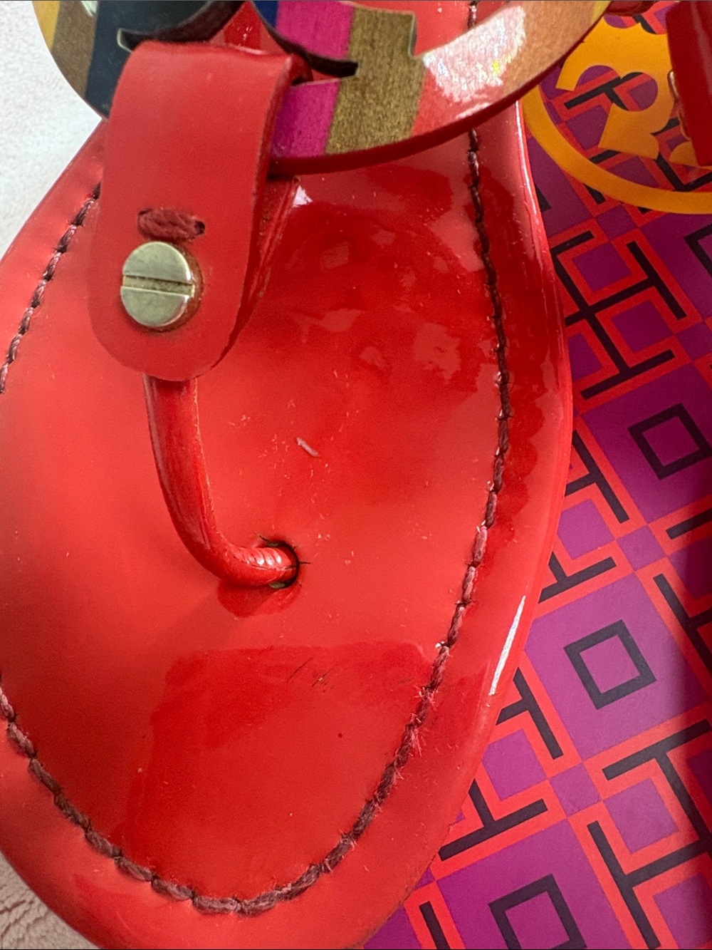 Tory Burch Red with Rainbow Miller Patent Sandals - Picture 2 of 10